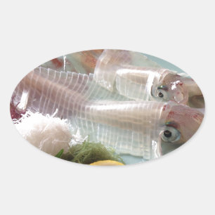 Squid Sashimi Japanese Meal Serving Lunch Dinner Oval Sticker