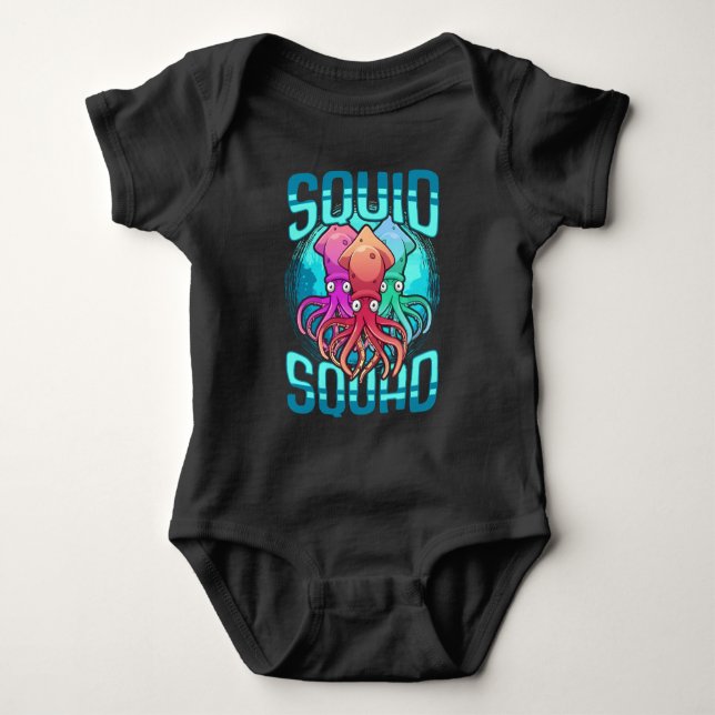 Squid Squad Sea Animal Ocean Lover Octopus Friends Baby Bodysuit (Front)