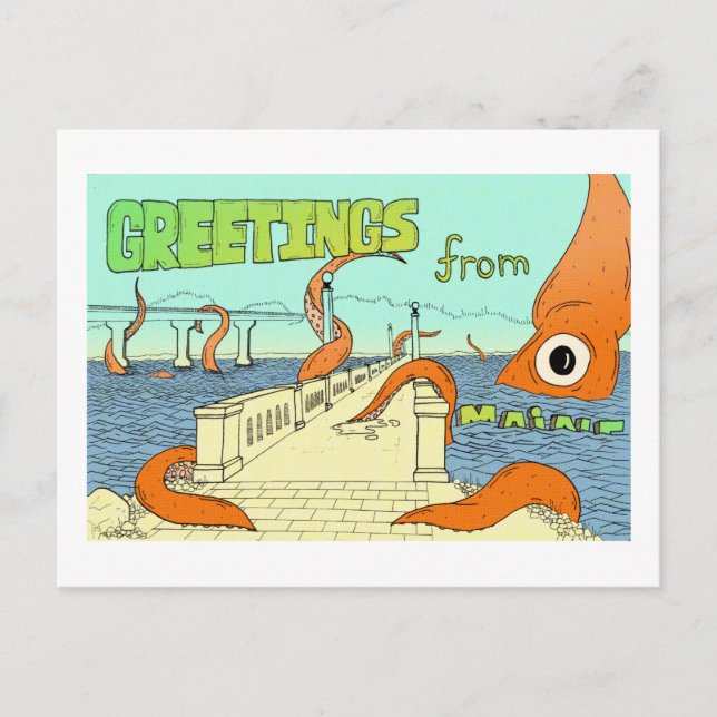 Squid vs Belfast, ME Postcard (Front)