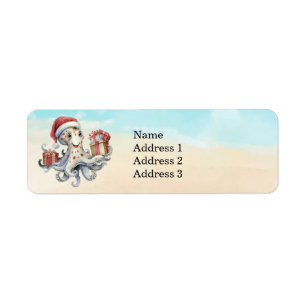 Squid wears Santa Hat for Christmas Return Address Label