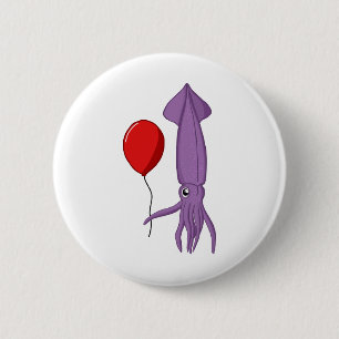Squid with Balloon 6 Cm Round Badge