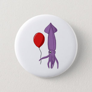 Squid with Balloon 6 Cm Round Badge