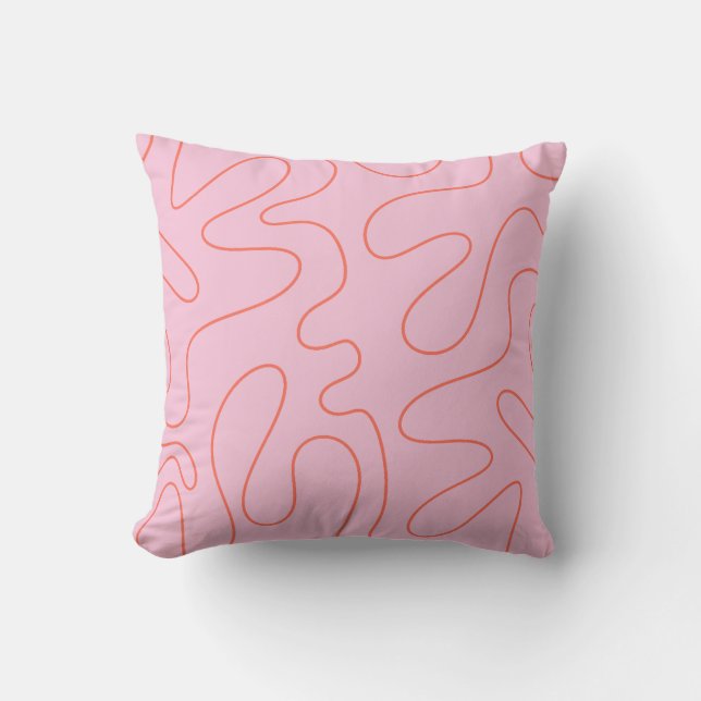 Squiggle Abstract Pattern Pink and Orange Cushion (Front)