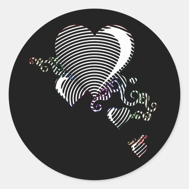 squiggle hearts classic round sticker (Front)