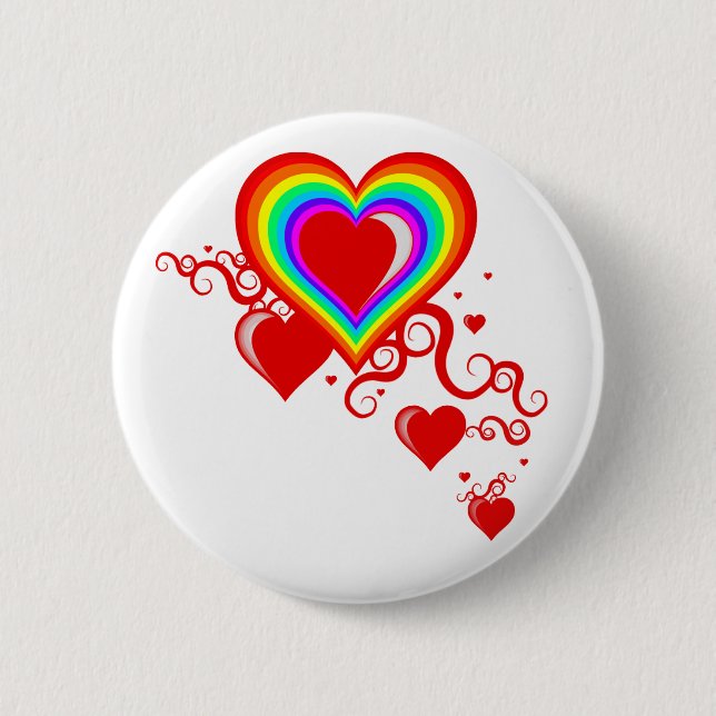 squiggle hearts. rainbowz. 6 cm round badge (Front)