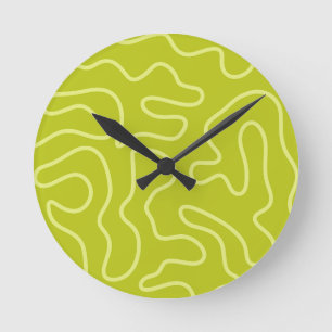 Squiggle Maze Abstract Pattern in Wasabi Green Round Clock