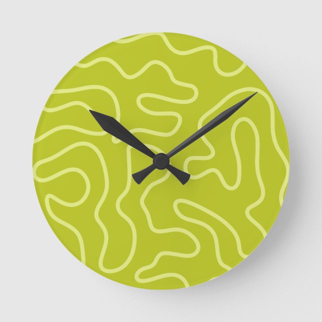 Squiggle Maze Abstract Pattern in Wasabi Green Round Clock (Front)