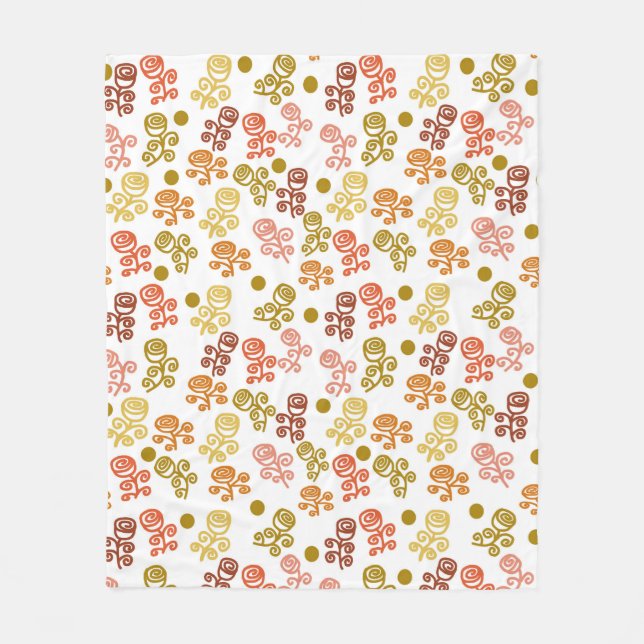 Squiggle Roses Gold Orange and Rust Fleece Blanket (Front)