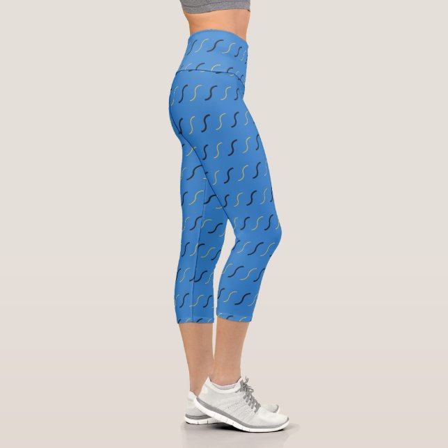 Squiggles of Blue Capri Leggings (Right)