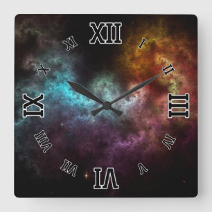 Squiggley Nebula Star Dust Cloud CRQENH Square Wall Clock