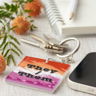 Squiggly Customisable Pronoun Lesbian Pride Flag Key Ring