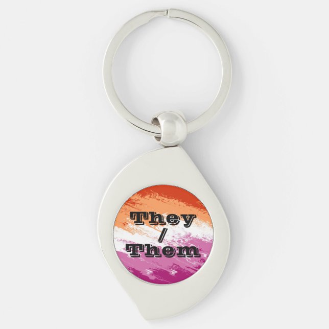 Squiggly Customisable Pronoun Lesbian Pride Flag Key Ring (Front)