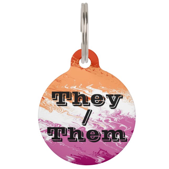 Squiggly Customisable Pronoun Lesbian Pride Flag Pet Tag (Front)