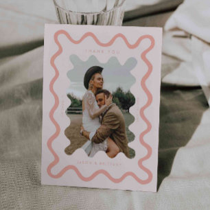 Squiggly Hand Drawn Line Blush Pink Wedding Photo Thank You Card