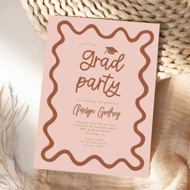 Squiggly Line Terracotta Graduation Party Invitation (Creator Uploaded)