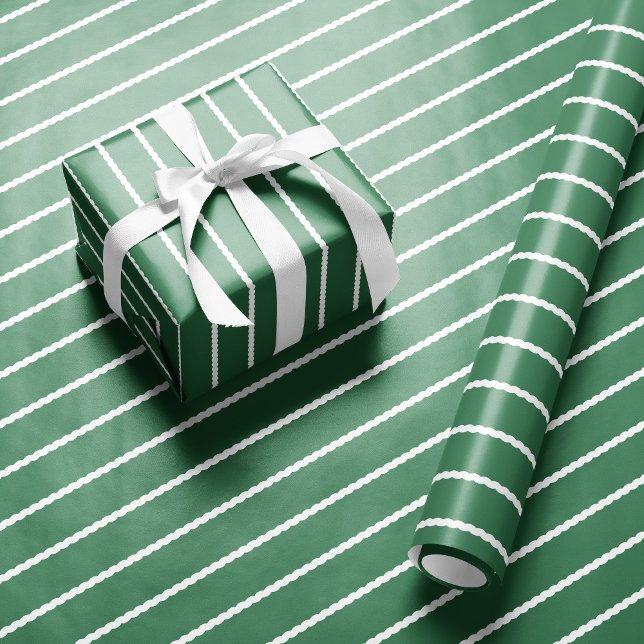 Squiggly lines cute simple green white holiday wrapping paper (Creator Uploaded)