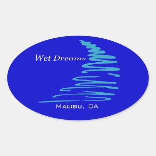Squiggly Lines_Wet Dreams_Malibu, CA Oval Sticker