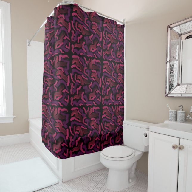 Squiggly Pinkies Abstract Pattern Shower Curtain (In Situ)