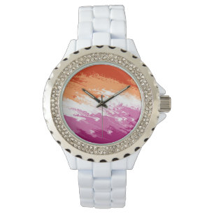 Squiggly Trippy Abstract Lesbian Pride Flag Watch