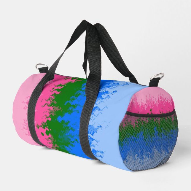 Squiggly Trippy Abstract Omniromantic Pride Flag Duffle Bag (Right Corner)