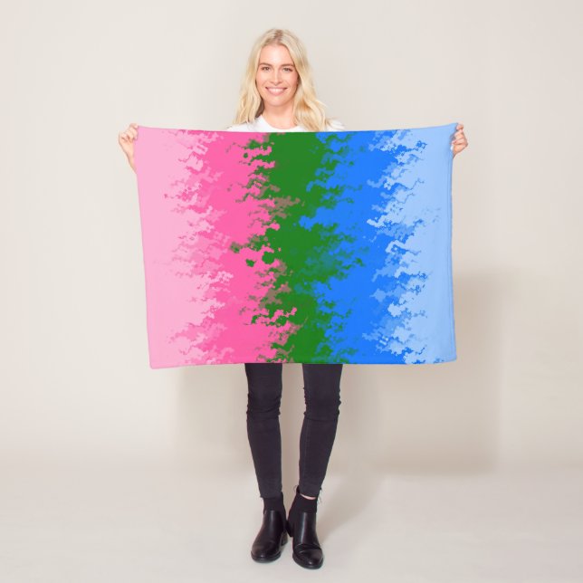 Squiggly Trippy Abstract Omniromantic Pride Flag Fleece Blanket (In Situ)
