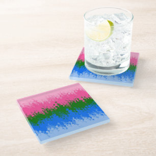 Squiggly Trippy Abstract Omniromantic Pride Flag Glass Coaster