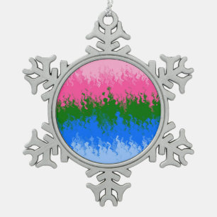 Squiggly Trippy Abstract Omniromantic Pride Flag Snowflake Pewter Christmas Ornament
