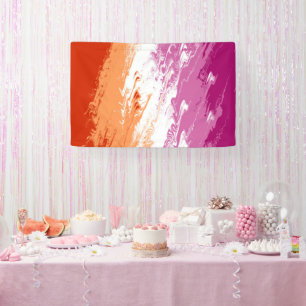Squiggly Trippy Groovy Abstract Lesbian Pride Flag Banner