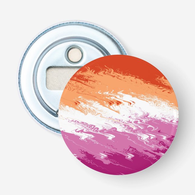 Squiggly Trippy Groovy Abstract Lesbian Pride Flag Bottle Opener (Front)