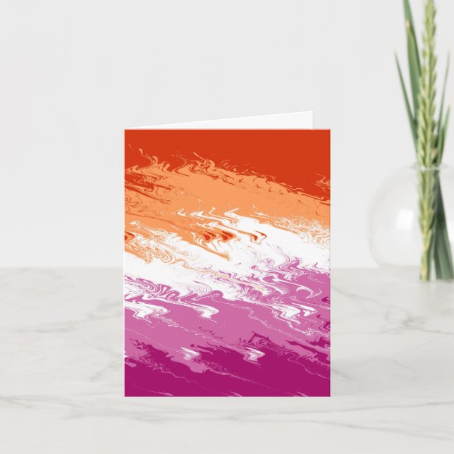 Squiggly Trippy Groovy Abstract Lesbian Pride Flag Card (Front)