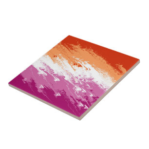 Squiggly Trippy Groovy Abstract Lesbian Pride Flag Ceramic Tile