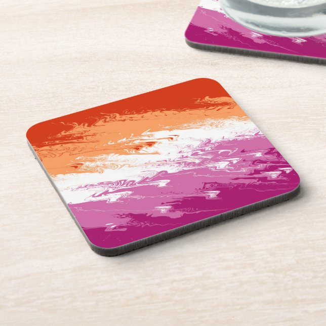 Squiggly Trippy Groovy Abstract Lesbian Pride Flag Coaster (Left Side)
