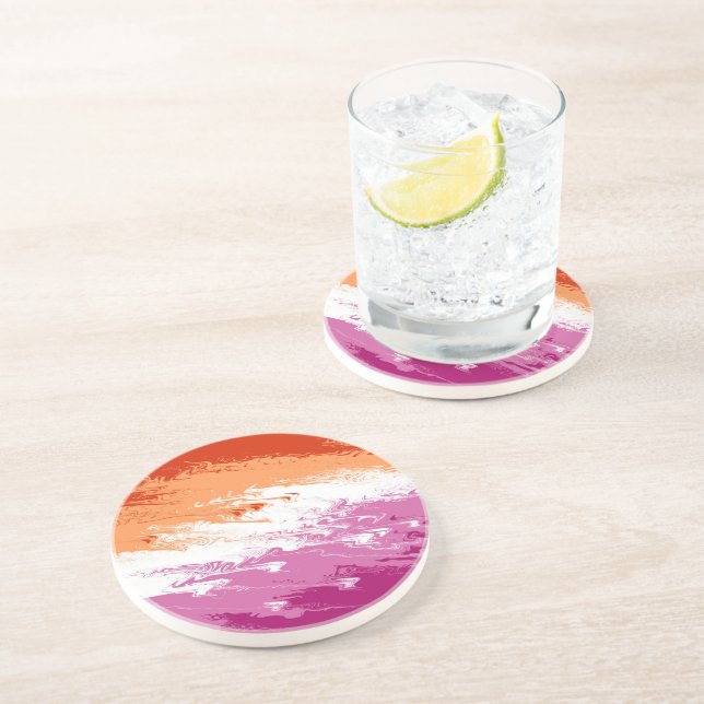 Squiggly Trippy Groovy Abstract Lesbian Pride Flag Coaster (Side)