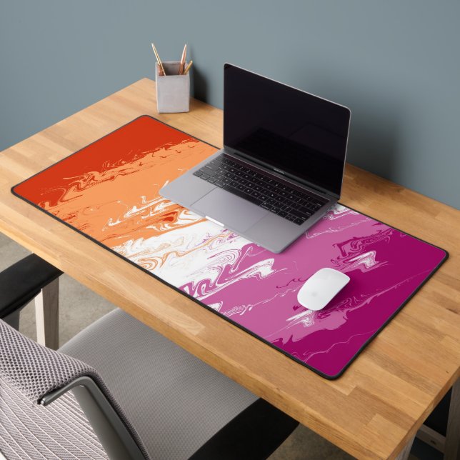 Squiggly Trippy Groovy Abstract Lesbian Pride Flag Desk Mat (Office 2)