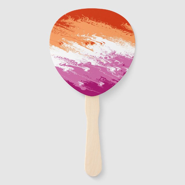 Squiggly Trippy Groovy Abstract Lesbian Pride Flag Hand Fan (Front)