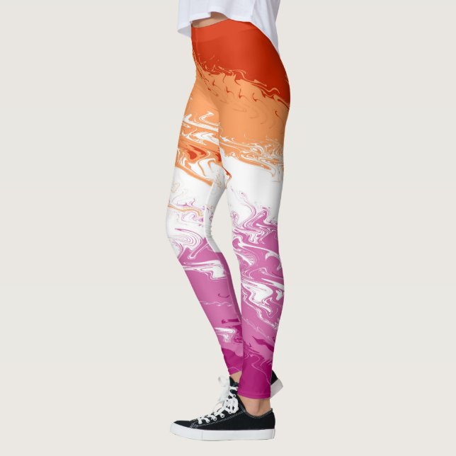 Squiggly Trippy Groovy Abstract Lesbian Pride Flag Leggings (Left)