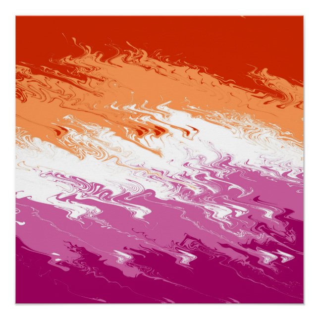 Squiggly Trippy Groovy Abstract Lesbian Pride Flag Poster (Front)