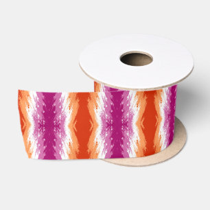 Squiggly Trippy Groovy Abstract Lesbian Pride Flag Satin Ribbon