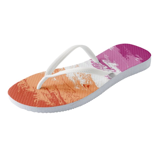 Squiggly Trippy Groovy Abstract Lesbian Pride Flag Thongs (Angled)