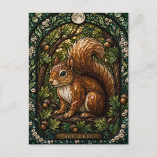 Squirrel, Acorn Cap Stained Glass Postcard