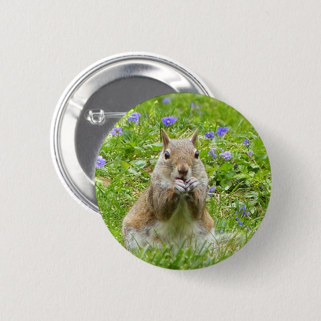 Squirrel Amongst Wild Violets 6 Cm Round Badge (Front & Back)