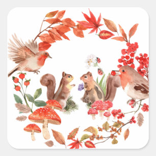 Squirrel and bird fall sticker