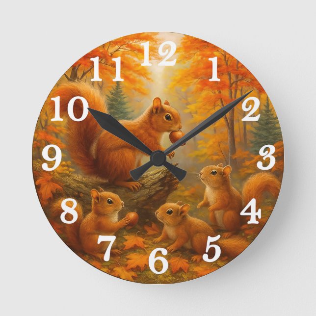 Squirrel And Child Rustic Autumn Forest Clock (Front)