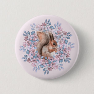 Squirrel and flowers 6 cm round badge