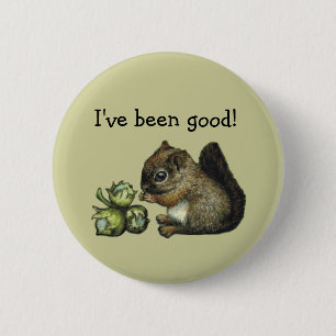 Squirrel and hazelnuts 6 cm round badge