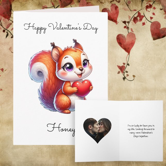 Squirrel and Heart Personalised Photo Valentine's  Card (Creator Uploaded)