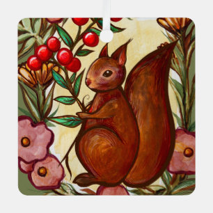 Squirrel and Holly winter Red Squirrels Metal Tree Decoration