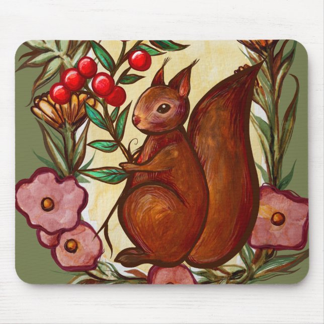 Squirrel and Holly winter Red Squirrels            Mouse Pad (Front)