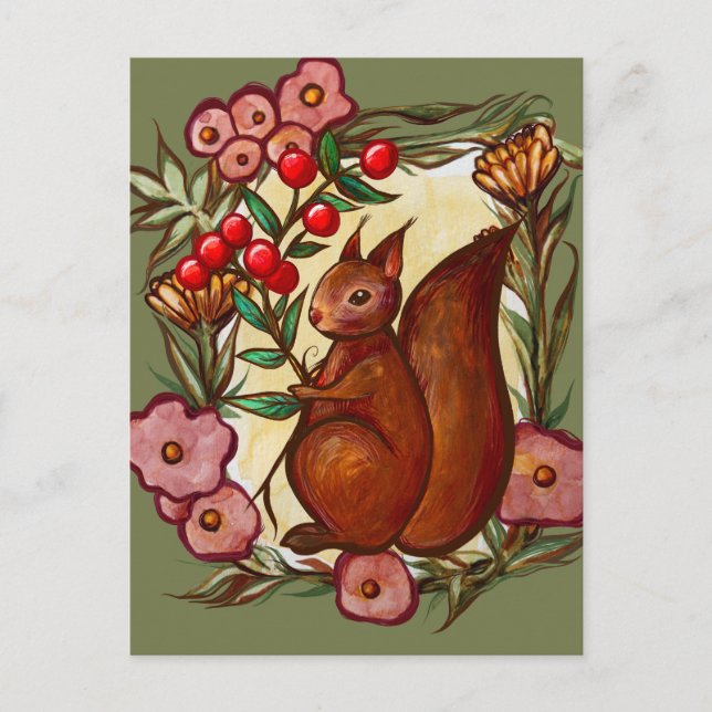 Squirrel and Holly winter Red Squirrels            Postcard (Front)