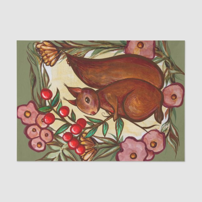 Squirrel and Holly winter Red Squirrels            Tissue Paper (Front)